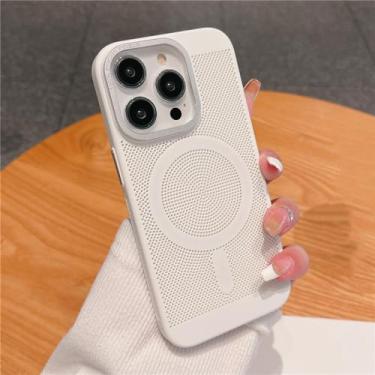Imagem de Capa magnética de grade de malha de dissipação de calor ultrafina para iPhone 15 13 12 14 11 Pro Max Matte Hard Steel Magsafing Cove, branca, para iPhone 15 ProMax