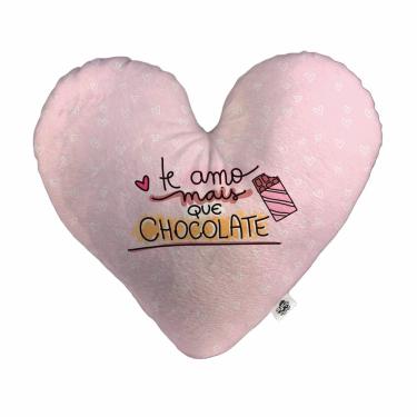 Imagem de Almofada Coração Pelúcia Te Amo Mais Que Chocolate Namorados Tamanho:M