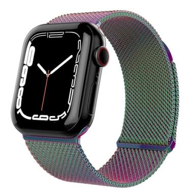 Imagem de TalkWorks Pulseira de relógio expansível compatível com Apple Watch Series - 38 mm/40 mm/41 mm - fecho magnético - pulseira de malha de aço inoxidável com ajuste confortável para mulheres e homens -