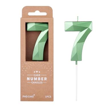 Imagem de PHD CAKE Vela de bolo verde cristal de 7 números, velas numerais de aniversário, velas de números verdes, celebração de festa