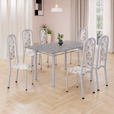 Imagem de Conjunto de Mesa Retangular 140x75cm Tampo Granito Ocre 6 Cadeiras Lavínea Arabesco/ Mart Pérola