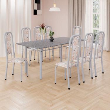 Imagem de Conjunto de Mesa Retangular a 180x75cm Tampo Granito Ocre 8 Cadeiras Lavínea Botanic Bege / Mart Pérola