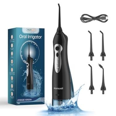 Imagem de Mornwell Flosser dental irrigador bucal portátil sem fio irrigador bucal com 10 intensidades 4 jatos recarregável IPX7 à prova d'água para viagem (preto D)
