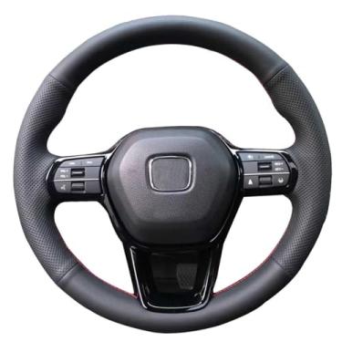 Imagem de USHTIGER Capa de volante de carro para Honda Civic 11 XI TH LX HRV 2021-2023 couro genuíno preto costurado à mão em acessórios interiores