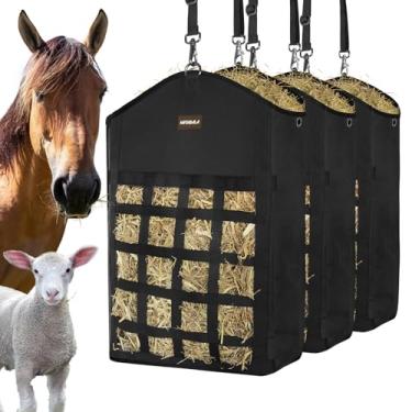 Imagem de MIYABALA Sacos de feno para cavalos, 3 pacotes de sacos de feno de alimentação lenta para cabras, ovelhas, burros, sacos de ração de feno Oxford premium com design de redes de feno frontais, fáceis de