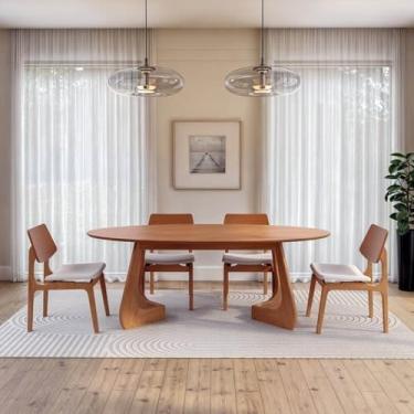 Imagem de Kit Mesa de Jantar Oval Paineira 210cm e 4 Cadeiras Jandaia Cabecasa Madeiramadeira Amendoa