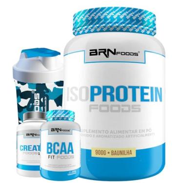 Imagem de Kit IsoProtein Foods 900g Baunilha + Creatine Foods 300g + BCAA + Coqueteleira – BRNFOODS