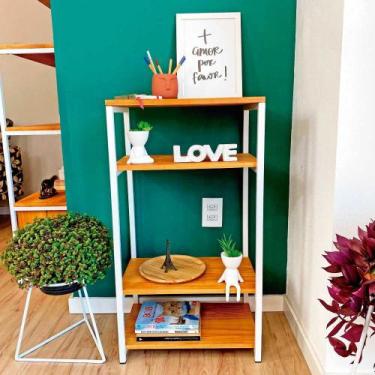 Imagem de Aparador de Ferro e Madeira Style Slim Industrial Carvalho e Branco - 