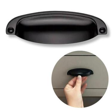 Imagem de Puxador Paris Provençal Concha Preto Matte Fosco Vintage Retrô 96mm - 