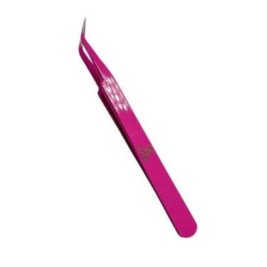 Imagem de Pinça Simples Rosa Curva Para Alongamento Extensão De Cílios - Sobelle