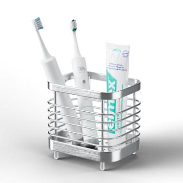 Imagem de Suporte de escova de dentes de chuveiro para banheiro, organizador de escova de dentes de aço inoxidável, suporte de pasta de dente para pia infantil, bandeja de suporte de bancada de banheiro