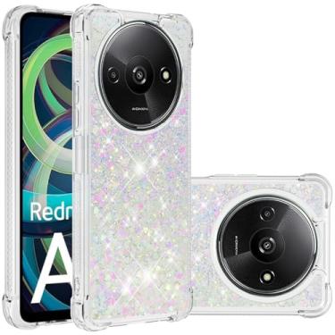 Imagem de Dinglijia Capa de design fino moderno para Redmi A3, capa de silicone de areia movediça líquida brilhante para meninas, lente de câmera e capa de proteção de tela para Redmi A3, YBWT colorida