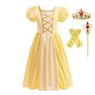 Imagem de Dressy Daisy Roupas de fantasia de princesa para bebês e meninas com acessórios para festa de aniversário de Halloween, Amarelo 2 (vestido com acessórios), 12