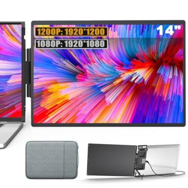 Imagem de Oiiwak Extensor de tela para laptop, extensor de monitor duplo IPS FHD 1200p IPS de 14 polegadas, corpo de liga de alumínio estendido, monitor portátil para laptops de 13,3 a 16 polegadas, porta tipo