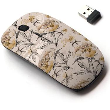 Imagem de Mouse sem fio de 2,4 G com design de padrão fofo para todos os laptops e desktops com nano receptor - folhas gráficas de flores
