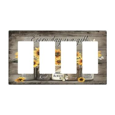Imagem de WJLKSJD Farmhouse Girassóis rústicos 4 gangues quadriciclo interruptor de luz decorativa para cozinha, banheiro, quarto, país, vintage, placa de parede elétrica, placa frontal