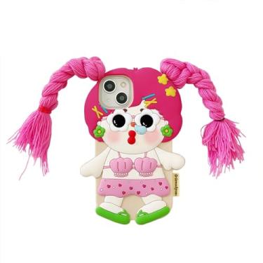 Imagem de Tewwsdi Capa de telefone com tranças DIY engraçadas para iPhone 15, Kawaii, desenho 3D, borracha macia, à prova de choque, capa de telefone de biquíni para iPhone 15 6,1 polegadas 2023 (maiô menina)