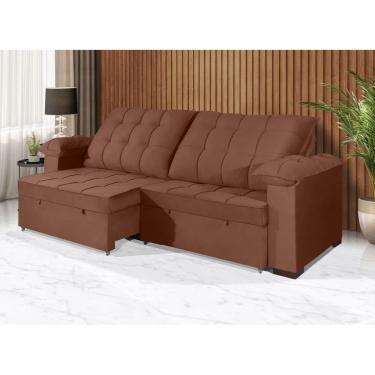 Imagem de Sofá Retrátil e Reclinável 2,90m Canadá ESTILO ESTOFADOS - Sude Veludo cor "Terracota"