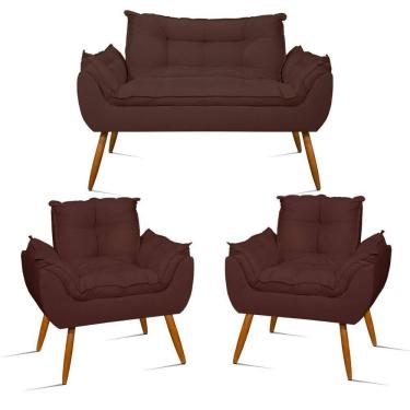 Imagem de Kit Namoradeira Opala Sala Quarto e 02 Poltronas Balaqui Decor Marrom