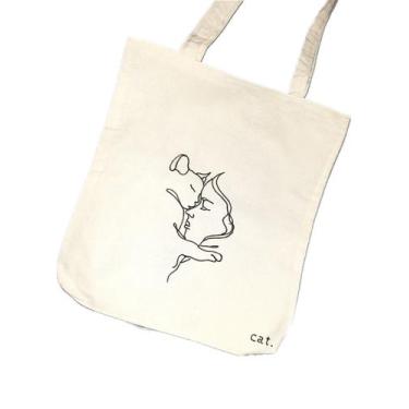 Imagem de Ecobag de algodão cru personalizado gato mulher bolsa de praia - De um