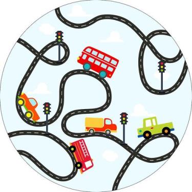Imagem de Painel De Festa Redondo 1,50x1,50 - Carros Ónibus Meios De Transportes