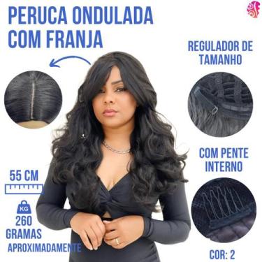 Imagem de Peruca Lace Wig Ondulada Volumosa - Com Franja - Acabamento Natural - 
