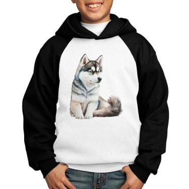 Imagem de Moletom Infantil Cachorro Husky Siberiano - Foca na Moda, Branco, Pret