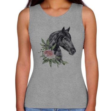 Imagem de Regata Feminina Cavalo e Flores - Foca na Moda, Cinza, GGG