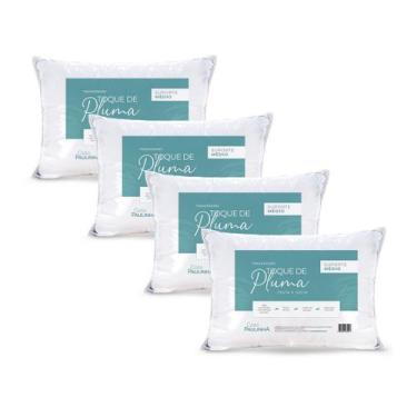 Imagem de Kit 04 Travesseiros Toque Pluma 70x50 Médio Percal 180 Fios - Casa Pau