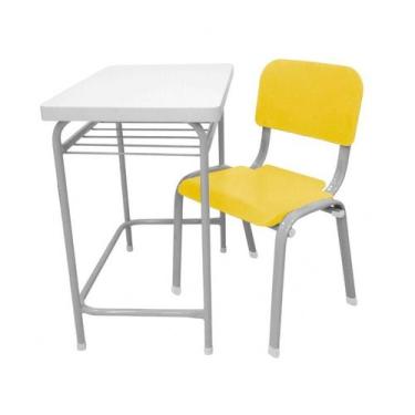 Imagem de Mesa Infantil Escolar Com Cadeira WP Kids Reforçadas Lg Flex Amarela -