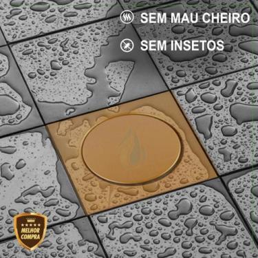 Imagem de Ralo Inteligente Click 10x10 cm para Banheiro em Aço Inox Dourado Quad