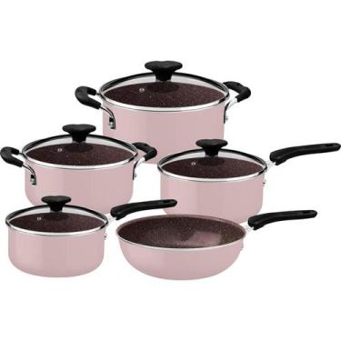 Imagem de Jogo De Panelas Tramontina Cerâmico Tunis 5 Pç Rosa Trufado, Rosa Truf