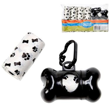 Imagem de Kit Higiene Cata Caca Chalesco: Porta Saquinho e 12 Rolos Kit Bone Bag