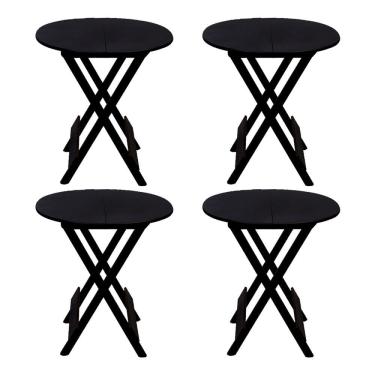 Imagem de Kit 4 Mesas Redondas Dobráveis em Madeira Maciça 70x70 Preto Ideal para Bares e Restaurantes