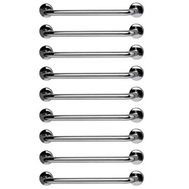 Imagem de Barra de Apoio 60cm Aço Inox Kit 9 Unidades Gestante Idoso Segurança Banheiro Box Acessibilidade Corrimao Escada Parede Suporte