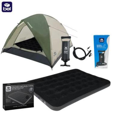 Imagem de Kit Barraca Araguai 4 Pessoas + Colchao Casal Inflavel Resistente C/ B