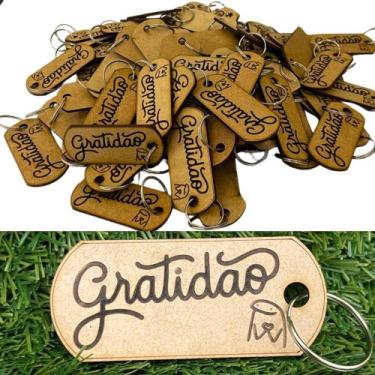 Imagem de 100 un  Chaveiro Etiqueta Aplique Tag Com Argola MDF Escrita Gratidão 