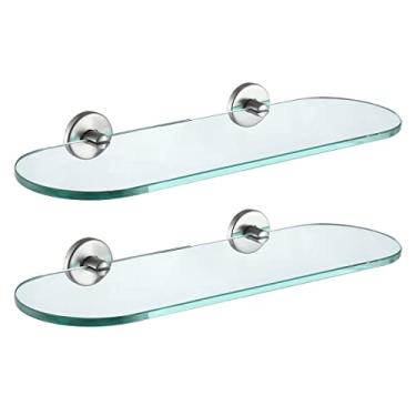 Imagem de JQK Prateleira de vidro de banheiro aço escovado, armazenamento de chuveiro de vidro temperado 16 por 5 polegadas, suporte de parede escovado de aço inoxidável 304 pacote com 2, TGS121L16-BN-P2