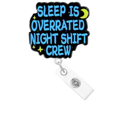 Imagem de Abamilaka Carretel de crachá de enfermeira, clipe retrátil, para enfermagem, engraçado, dormir é superestimado, turno noturno, carretel de crachá para enfermeiras médicas RN CNA glitter acrílico