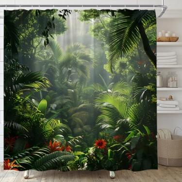 Imagem de AMFD Cortina de chuveiro selva floresta tropical plam folha floresta flor natureza paisagem verão cortinas decoração conjunto de tecido inclui ganchos, (177.8 cm WX70 H)