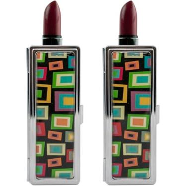 Imagem de Stephanie Imports Conjunto de 2 caixas de batom retangulares vintage com espelho de vidro, Quadrados retrô