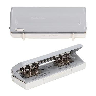 Imagem de Perfurador de Papel de 6 Furos, Espaçamento Central Ajustável Perfurador de Papel de Folha Solta Cinza, Capacidade de 10 Folhas, para A4 A5 B5 A6 A7 etc.