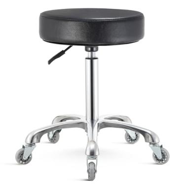 Imagem de Nolasalon Banco de rodinhas com rodas, banco hidráulico resistente para loja de laboratório de guitarra, bancada de trabalho de tatuagem médica, cadeira giratória de massagem ajustável (preto)