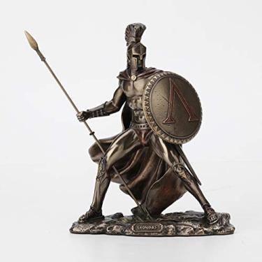 Imagem de Veronese Design Estátua de acabamento em bronze de resina fundida a frio Rei Espartano Leonidas de 19,5 cm para decoração de casa