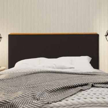 Imagem de Cabeceira Cama Box King 1,93m Estofada Detalhe em Madeira Java Linho M