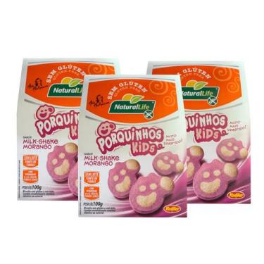 Imagem de Kit Biscoito Sem Glúten Porquinhos Kids Milk Shake Morango - 3 Unidade