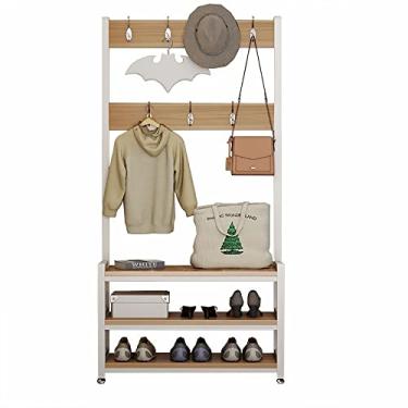 Imagem de Cabideiro para sapato, árvore de entrada 3 em 1 com prateleiras de armazenamento de 3 níveis, sapateiras industriais com 9 ganchos, banco rústico de armazenamento de entrada de montagem fácil