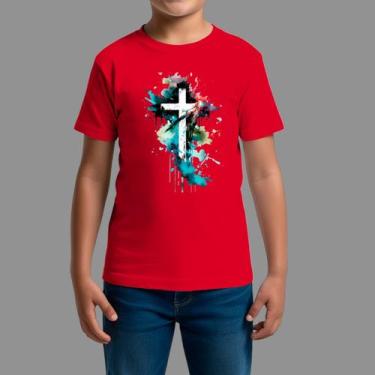 Imagem de Camisetas Infatil Básica Casual Moda Religiosa Gola Redonda Cruz Color