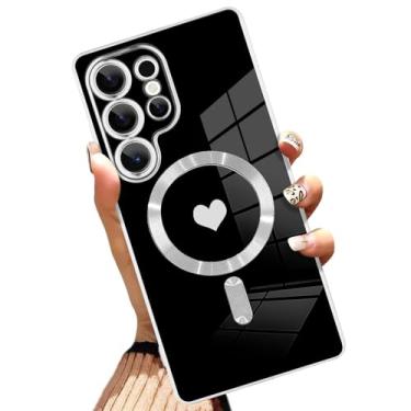 Imagem de AIGOMARA Capa magnética feita para Samsung Galaxy S25 Ultra [compatível com carregamento sem fio] Capa de telefone TPU macia com design de coração, antiarranhões, à prova de choque, capa fina para