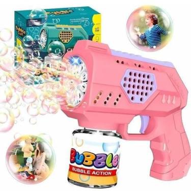 Imagem de Brinquedo Lançador Bolha Sabão Automática Bolinha  Maquina Luzes Rosa 